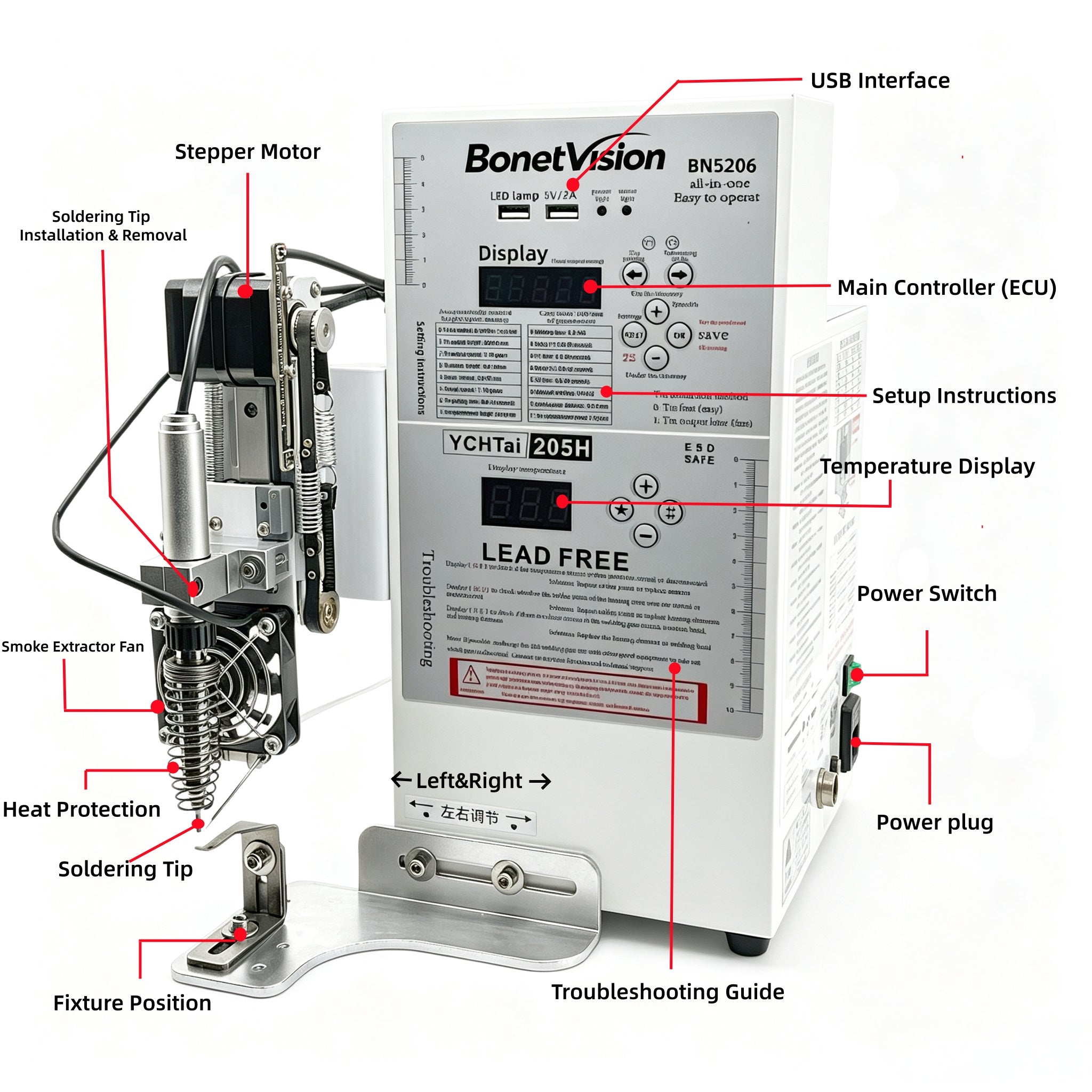 BonetAutomation Semi Automatic Soldering Machine Soldering Equipment for LED XT60 XT90 Aviation plug USB TYPE-C DB DC Connectors 110VAC 200W